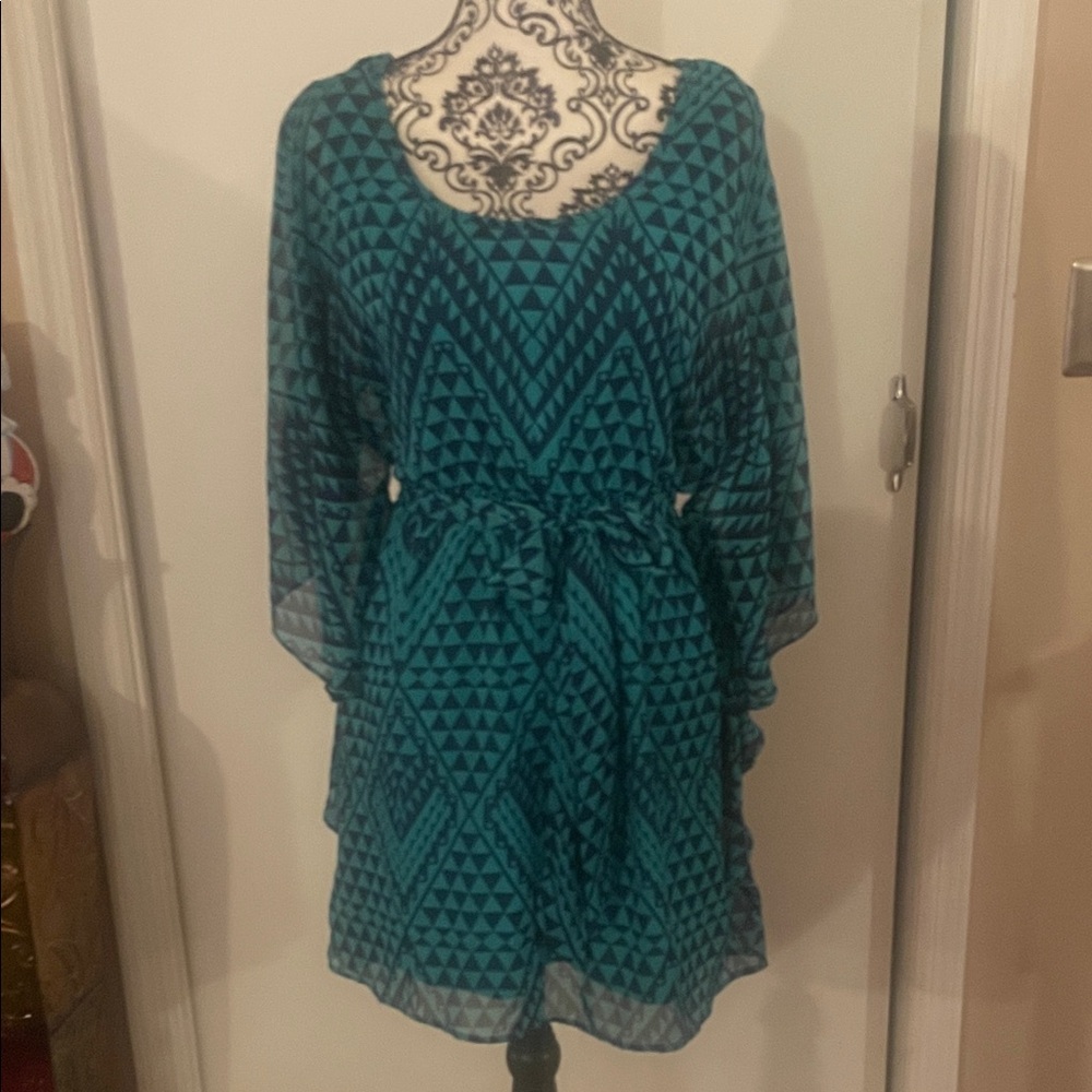 Aqua Teal and Black Patterned Dress
